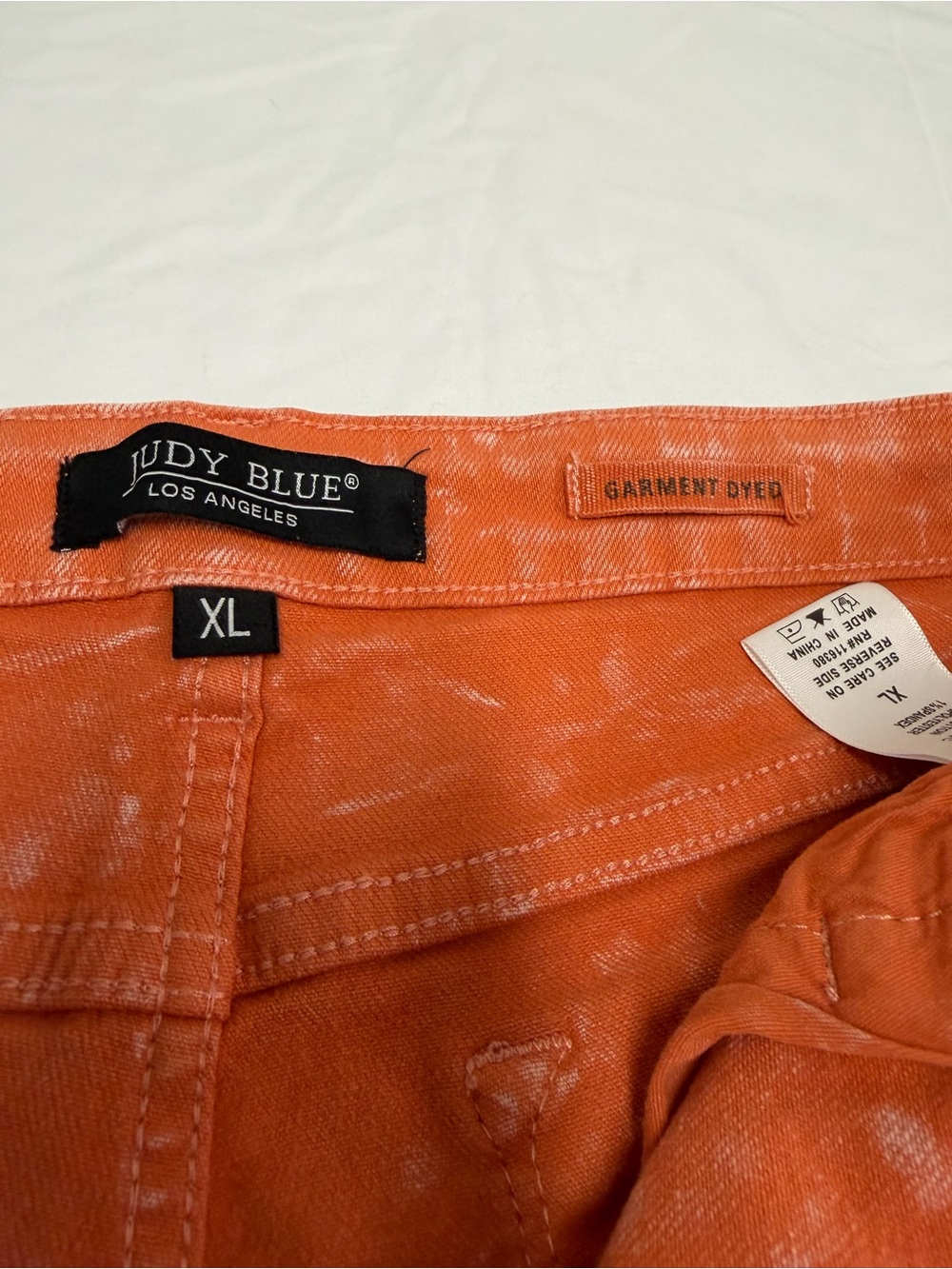 Judy Blue Orange Acid-Wash Frayed Hem Denim Shorts - Picture 9 of 14